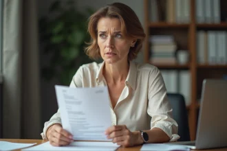 Femme au bureau tenant une lettre de démission et un arrêt maladie, illustrant le dilemme juridique entre préavis et congé maladie
