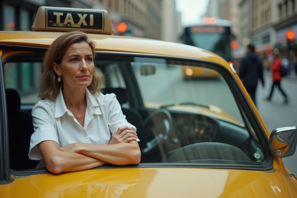 Chauffeur de taxi attendant des clients dans sa voiture face à la concurrence des VTC comme Uber