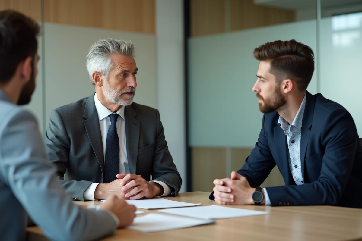Avocat en droit du travail en consultation avec un client dans une salle de réunion moderne