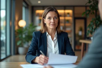 Responsable RH examinant le CV d'un candidat lors d'un entretien de recrutement dans un bureau moderne