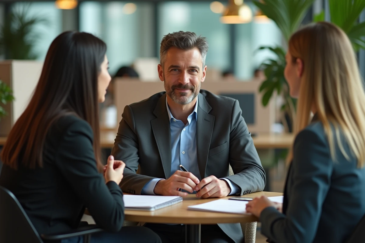 Manager homme en session de coaching individuel avec ses collaborateurs au bureau