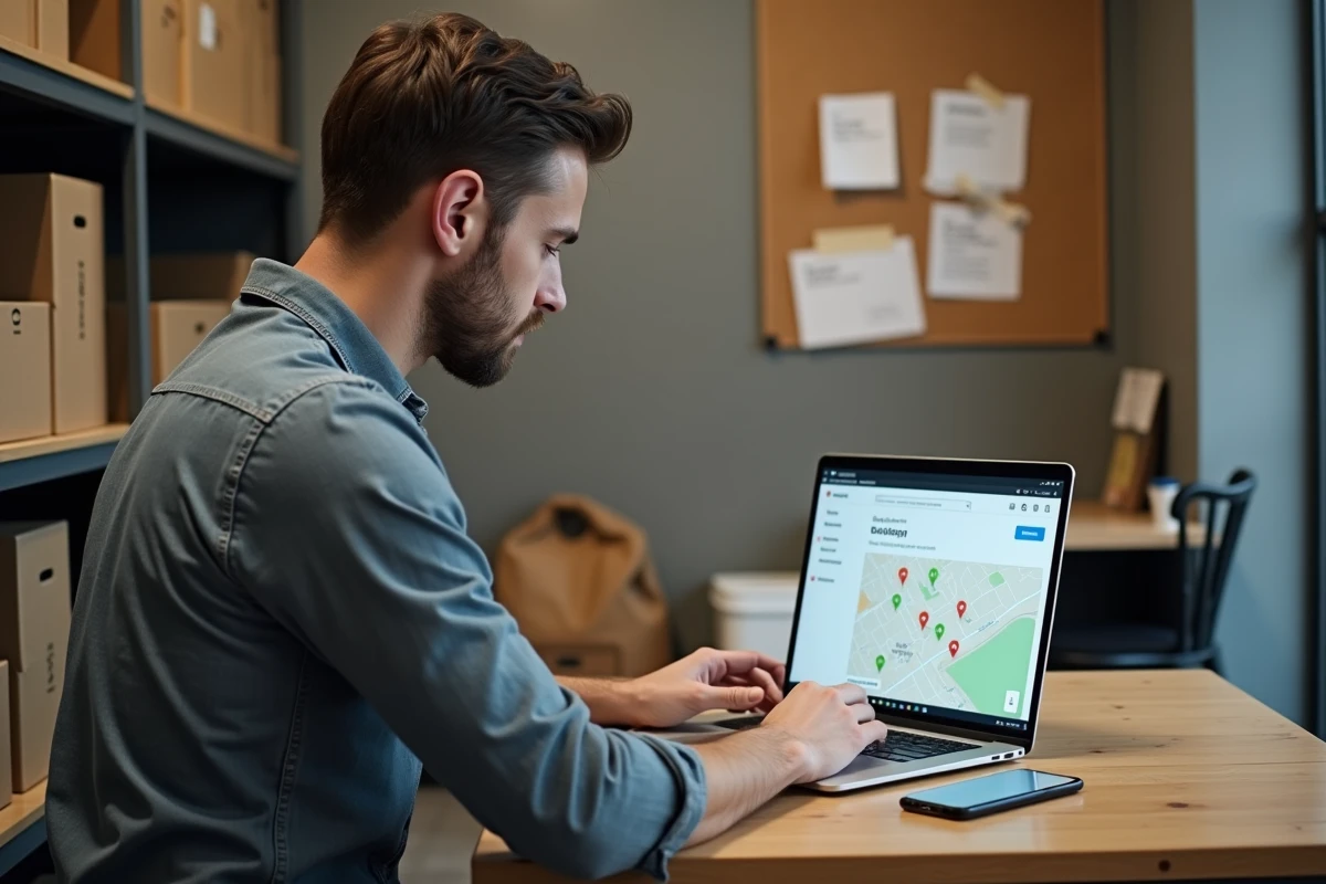 Commerçant optimisant la fiche Google de sa boutique pour améliorer sa visibilité locale en ligne